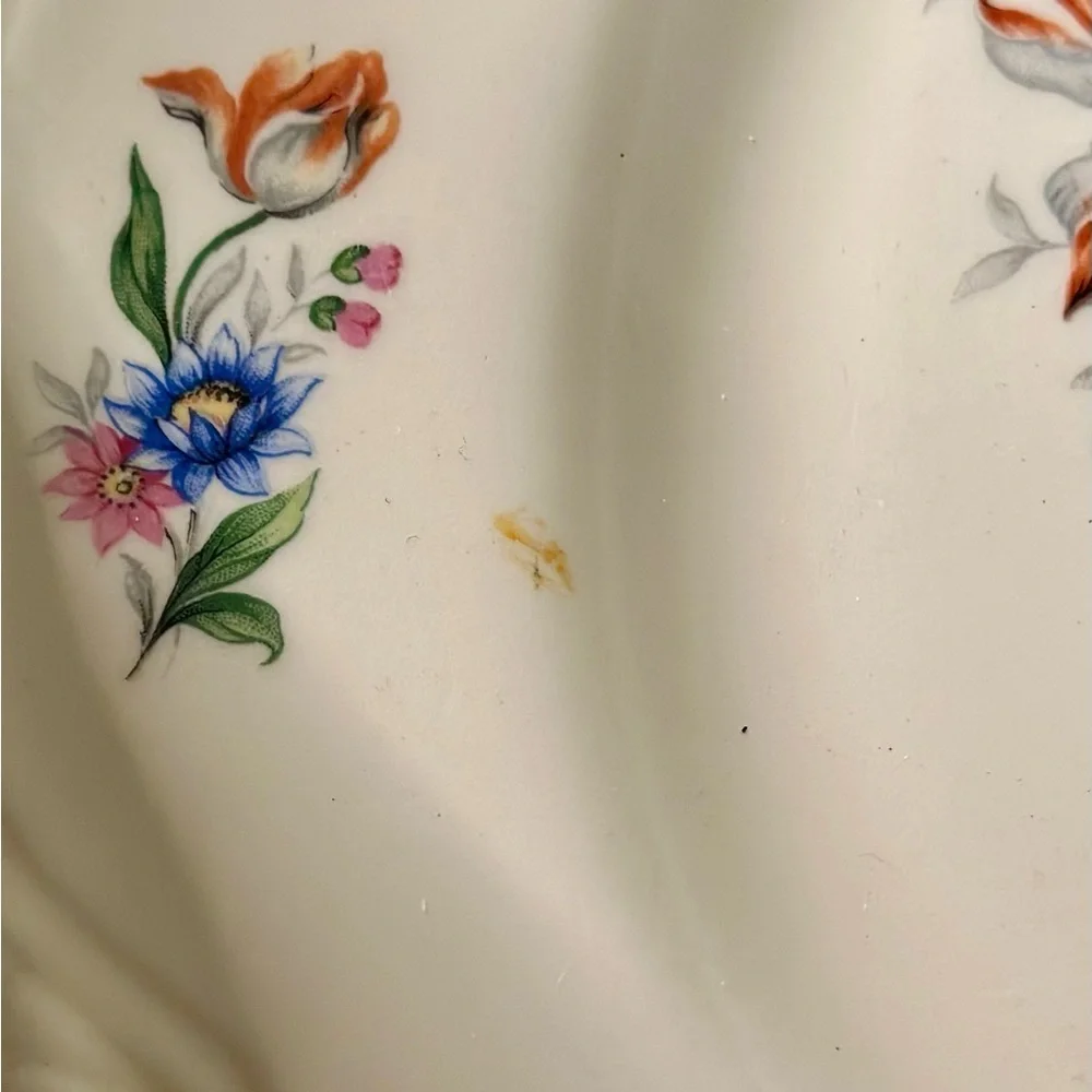 Homer Laughlin Floral 12 Inch Serving Platter Edged In Silver